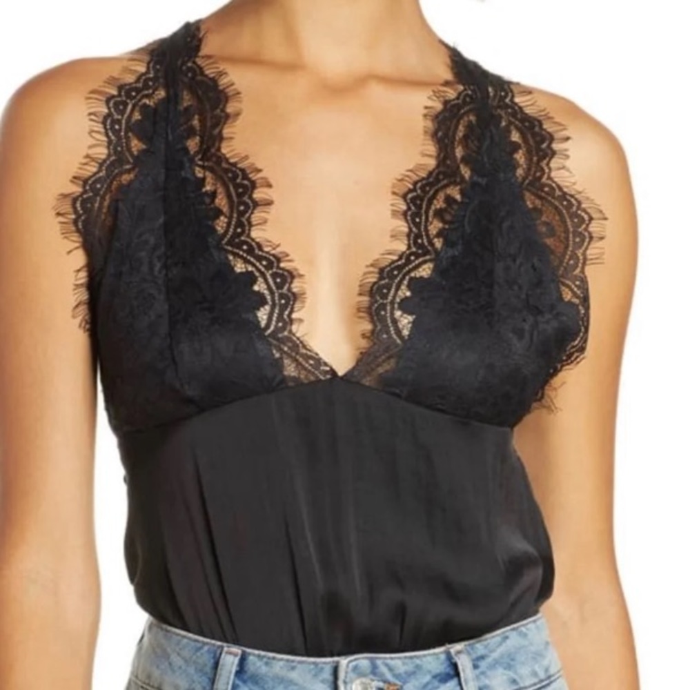 Free People Melrose Lace Black Thong Bodysuit - Picture 7 of 12